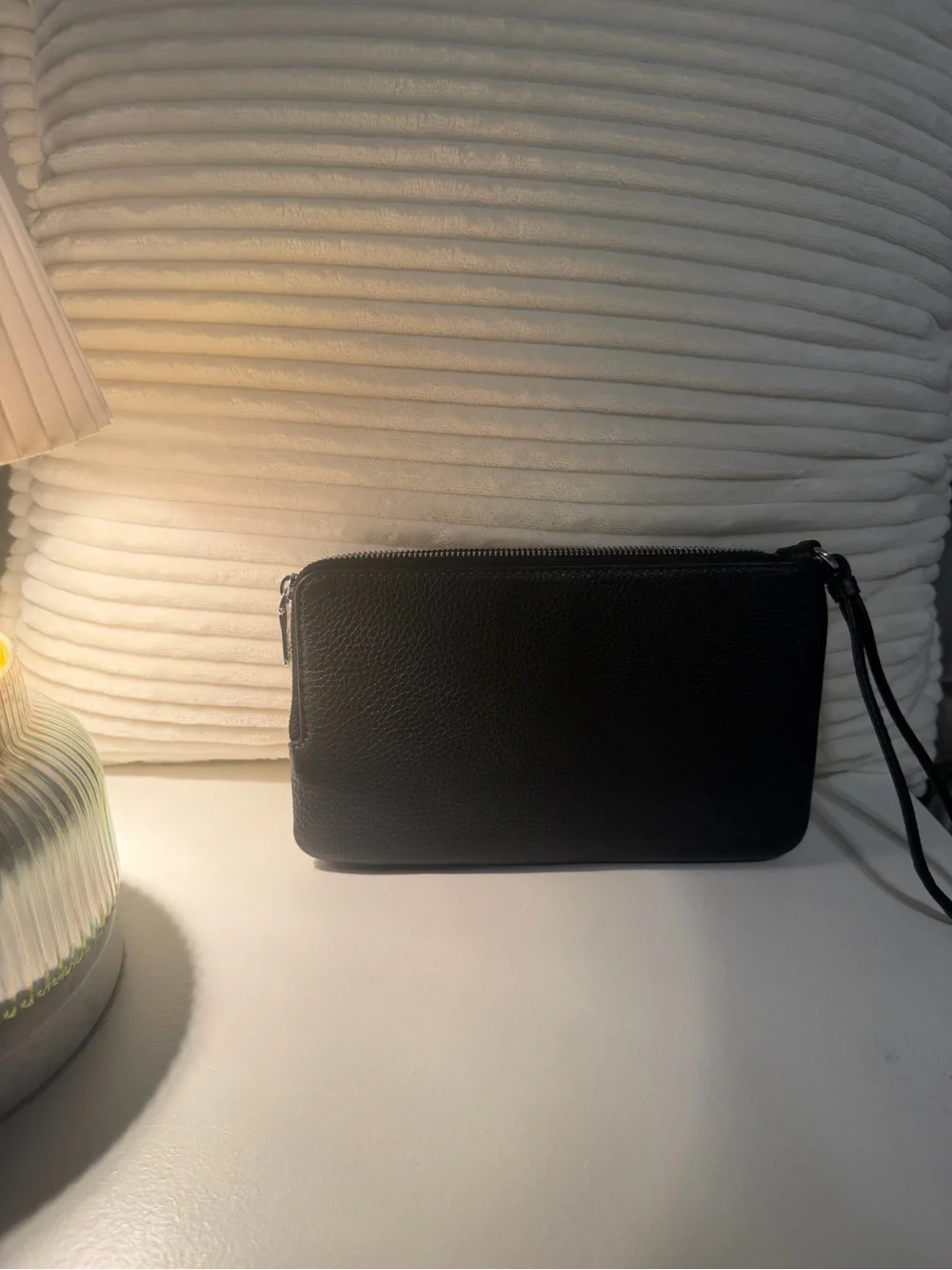 Coach Cream and Black Leather Wristlet Clutch